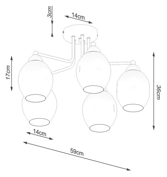 Plafoniera nera con paralume in vetro 59x59 cm Garten – Sollux