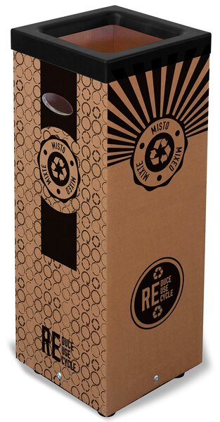 Pattumiera Per Raccolta Rifiuti 38x38xh80 cm in Cartone Con Stampa Grafica Rifiuto Misto Beige