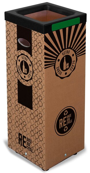 Pattumiera Per Raccolta Rifiuti 38x38xh80 cm in Cartone Con Stampa Grafica Vetro Beige