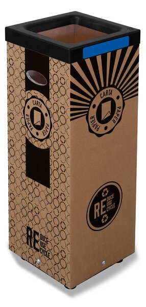 Pattumiera Per Raccolta Rifiuti 28x28xh70 cm in Cartone Con Stampa Grafica Carta Beige