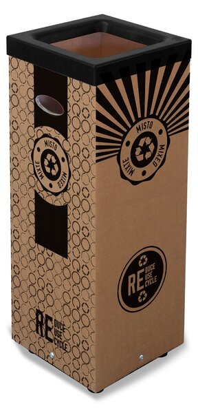 Pattumiera Per Raccolta Rifiuti 28x28xh70 cm in Cartone Con Stampa Grafica Rifiuto Misto Beige