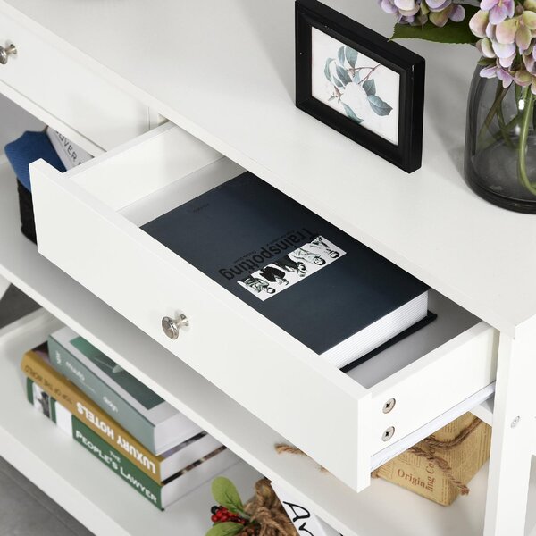 DecHome Consolle Ingresso Design Moderno con 2 Cassetti e 2 Mensole Dimensioni 100x30.5x80 cm colore Bianco