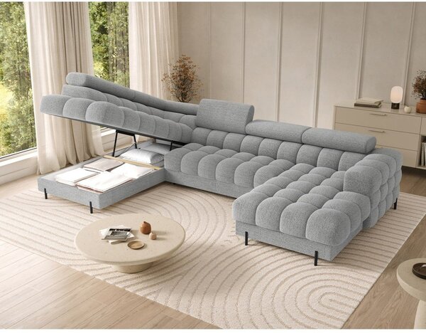 Divano angolare grigio allungabile (con penisola a sinistra/a U) con rivestimento in bouclé Feraria – ELTAP