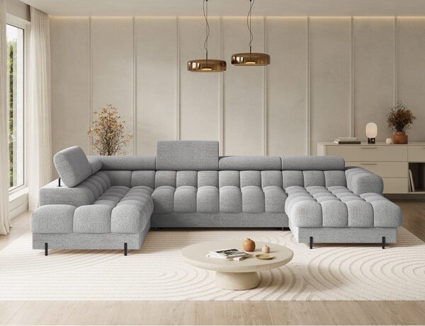 Divano angolare grigio allungabile (con penisola a sinistra/a U) con rivestimento in bouclé Feraria – ELTAP