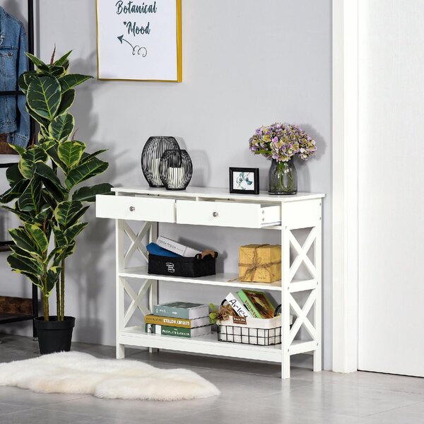 DecHome Consolle Ingresso Design Moderno con 2 Cassetti e 2 Mensole Dimensioni 100x30.5x80 cm colore Bianco