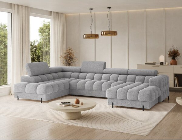 Divano angolare grigio allungabile (con penisola a sinistra/a U) con rivestimento in bouclé Feraria – ELTAP