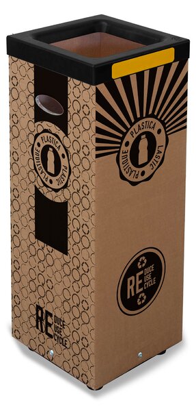 Pattumiera Per Raccolta Rifiuti 28x28xh70 cm in Cartone Con Stampa Grafica Plastica Beige