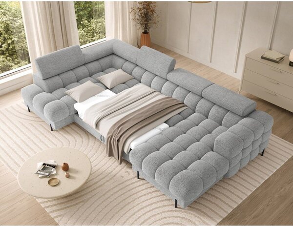 Divano angolare grigio allungabile (con penisola a sinistra/a U) con rivestimento in bouclé Feraria – ELTAP