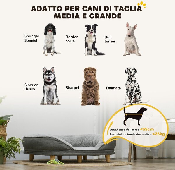 AllMyPets Cuccia Divano per Cani con Imbottitura Lettino per Cani Taglia Grande e Media fino 25kg 90x78x25cm colore Grigio - 550GYS425