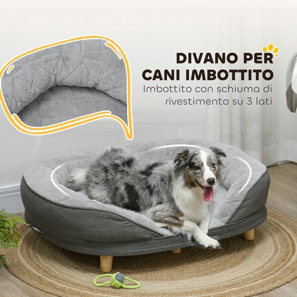 AllMyPets Cuccia Divano per Cani con Imbottitura Lettino per Cani Taglia Grande e Media fino 25kg 90x78x25cm colore Grigio - 550GYS425