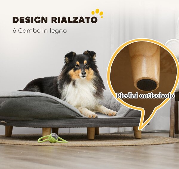 AllMyPets Cuccia Divano per Cani con Imbottitura Lettino per Cani Taglia Grande e Media fino 25kg 90x78x25cm colore Grigio - 550GYS425