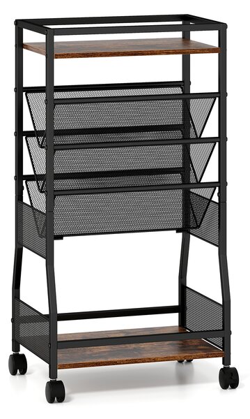 Costway Carrello portalibri con 4 ruote per casa e ufficio, Carrellino portadocumenti con struttura metallica pannello in legno Nero
