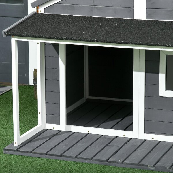 AllMyPets Cuccia per Cani da Esterno con Terrazza Finestra e Tetto Impermeabile 124x112x105cm Grigio