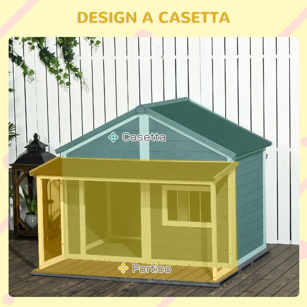 AllMyPets Cuccia per Cani da Esterno con Terrazza Finestra e Tetto Impermeabile 124x112x105cm Grigio