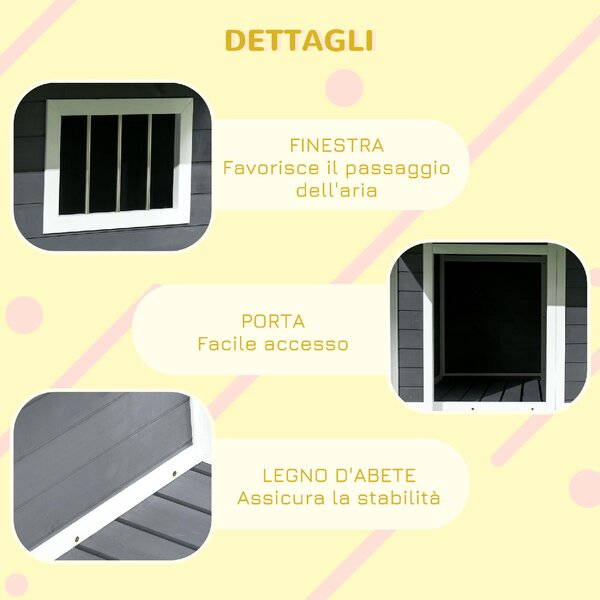 AllMyPets Cuccia per Cani da Esterno con Terrazza Finestra e Tetto Impermeabile 124x112x105cm Grigio