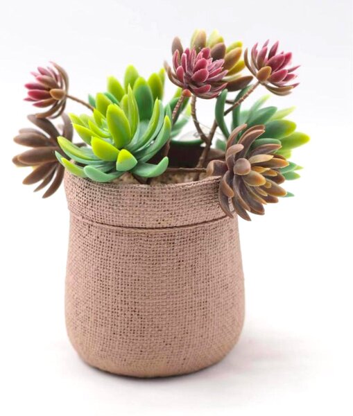 Pianta artificiale Succulenta H21 cm con Vaso Verde