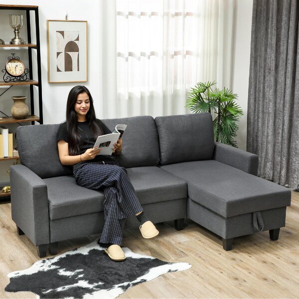 DecHome Divano Angolare 3 Posti Moderno con Chaise Longue Letto Estraibile Vano Contenitore in Tessuto Effetto Lino Dimensioni 197x129x85 cm colore