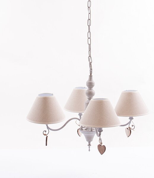 Lampadario da Soffitto Ø47x40A cm a 4 Bracci Decorazione Cuore Decapè Bianco Ecrù