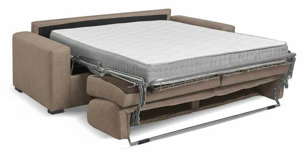 DecHome Divano Letto 3 Posti Tessuto Antimacchia Rete Elettrosaldata Piedini Quadrati Dimensioni 199x98x84 cm colore Camel - Flash