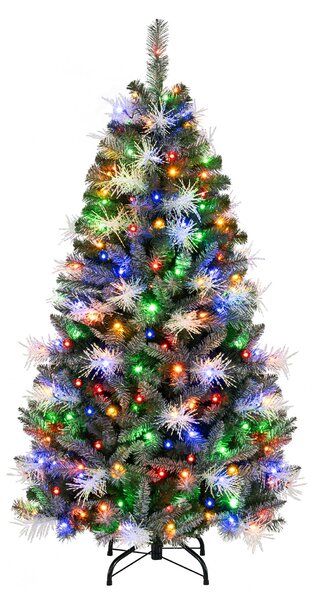 Costway Albero natale pre-illuminato con luci led e base in metallo pieghevole, Albero di natale artificiale innevato con rami in pvc 9 modalità 152 cm