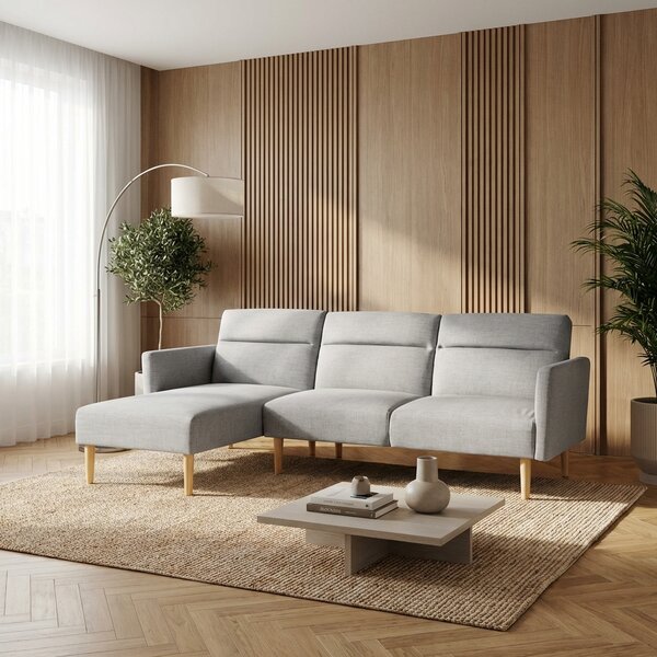 DecHome Divano Angolare 3 Posti Moderno con Chaise Longue Letto in Tessuto Dimensioni 207x146x80 cm colore Grigio Chiaro