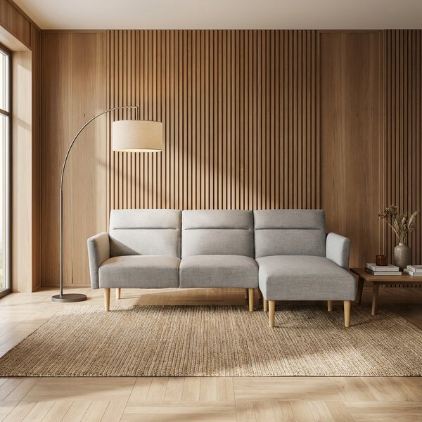 DecHome Divano Angolare 3 Posti Moderno con Chaise Longue Letto in Tessuto Dimensioni 207x146x80 cm colore Grigio Chiaro