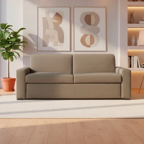 DecHome Divano Letto 3 Posti Tessuto Antimacchia Rete Elettrosaldata Piedini Quadrati Dimensioni 199x98x84 cm colore Camel - Flash