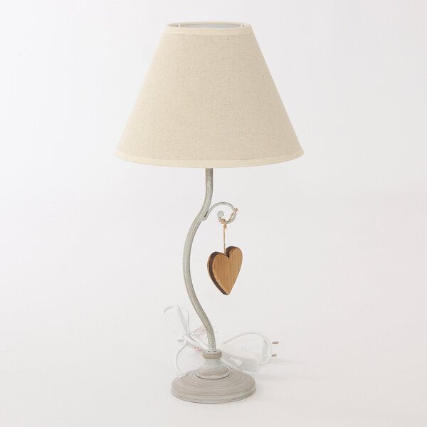 Lampada da Tavolo 20xH46 cm in Metallo con Decorazione Cuore Grigia