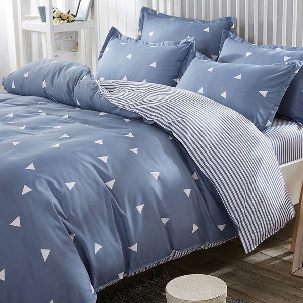 Set copripiumino e federa blu per letto matrimoniale 200x200 cm Üçgen – Mijolnir