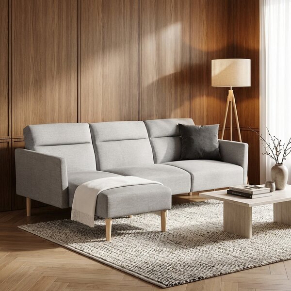 DecHome Divano Angolare 3 Posti Moderno con Chaise Longue Letto in Tessuto Dimensioni 207x146x80 cm colore Grigio Chiaro