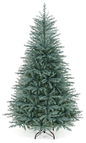 Costway Albero di natale artificiale con base in metallo pieghevole per casa e ufficio blu-verde, Decorazione natalizia con punte di rami foglie in pe e pvc 183 cm