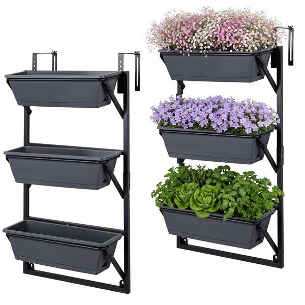Costway Fioriera sospesa da esterno 3 livelli con irrigazione automatica per giardino e balcone, Vaso da parete con fori di drenaggio supporto regolabile