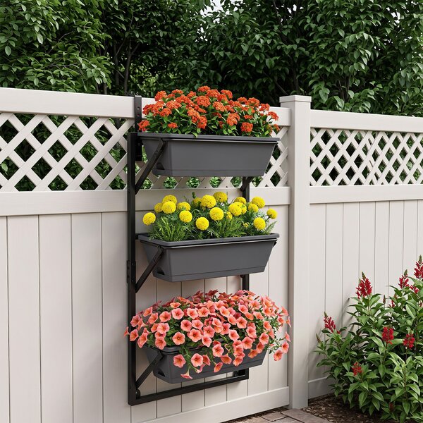 Costway Fioriera sospesa da esterno 3 livelli con irrigazione automatica per giardino e balcone, Vaso da parete con fori di drenaggio supporto regolabile