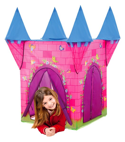 Tenda da Gioco per Bambini 110x110x132 cm Struttura in Plastica Tubolare Con 2 Torri Rosa
