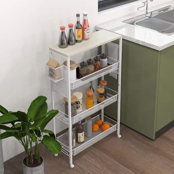 Carrello da Cucina 3 Livelli 58x18,5x87 cm in Truciolato e Acciaio Bianco