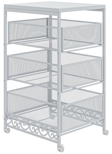 Carrello da Cucina Portaoggetti 3 Livelli 34x29,5x57,5 cm in Truciolato e Acciaio Bianco