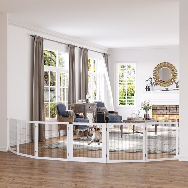 Cancelletto di Sicurezza per Cani di Piccola/Media Taglia 432x36x70 cm 6 Pannelli Pieghevoli in Legno e Acciaio Bianco