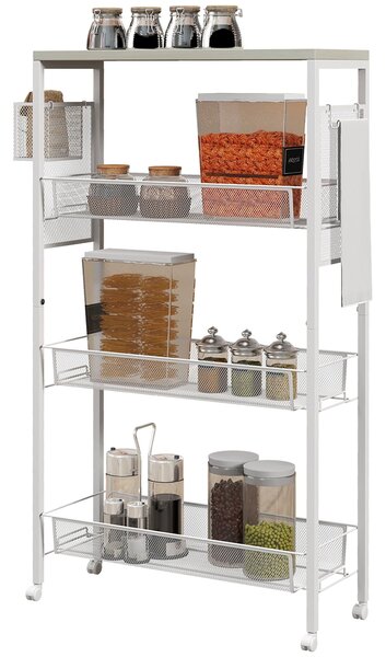 Carrello da Cucina 3 Livelli 58x18,5x87 cm in Truciolato e Acciaio Bianco