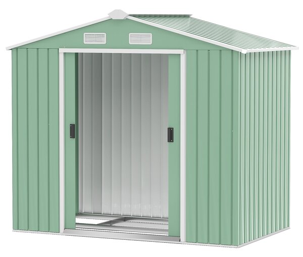 Casetta Box da Giardino 213x130x185 cm con Porte Scorrevoli in Acciaio Verde