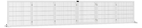 Cancelletto di Sicurezza per Cani di Piccola/Media Taglia 432x36x70 cm 6 Pannelli Pieghevoli in Legno e Acciaio Bianco