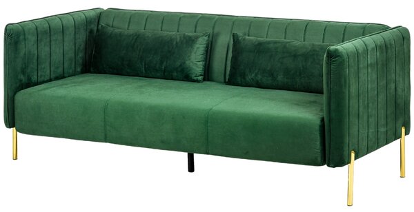 Divano 3 Posti 200x88x76 cm in Acciaio e Tessuto Vellutato Verde