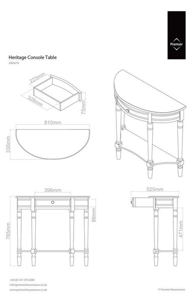 Tavolo consolle grigio in pino massiccio 33x81 cm Heritage – Premier Housewares