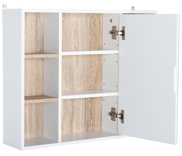 Specchio Armadietto da Bagno Pensile 60x14,5x49,4 cm in MDF e Truciolato Bianco e Legno Naturale
