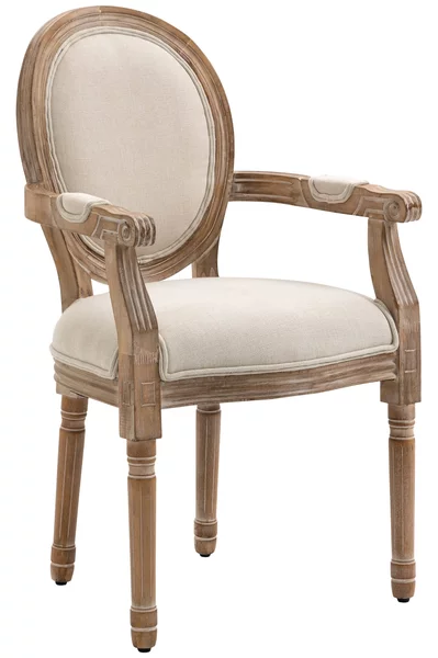 Sedia da Salotto Classica Imbottita 56x54x96 cm in Tessuto e Legno Caucciù Bianco Crema