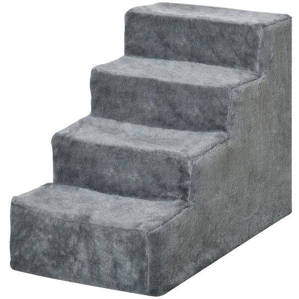 Scaletta per Cani 4 Gradini 60x35x44 cm in Flanella Sfoderabile e Truciolato Grigio chiaro