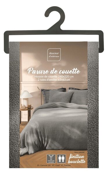 Set copripiumino e federa color antracite in micropile per letto matrimoniale ed esteso 240x220 cm Helena – douceur d'intérieur
