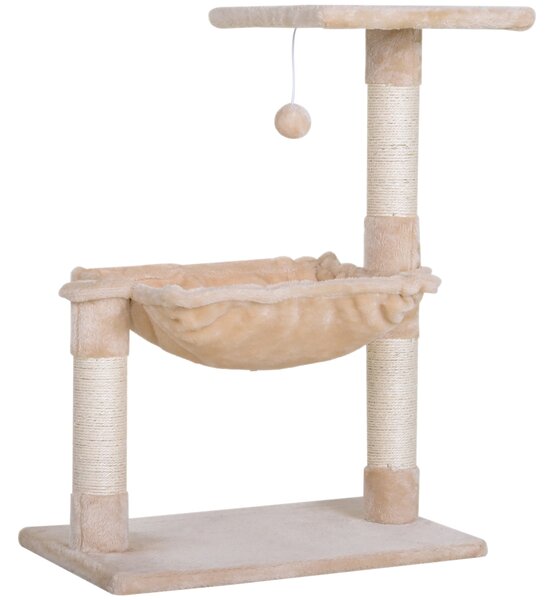 Torre Tiragraffi per Gatti 50x36x70 cm in Legno e Peluche Beige