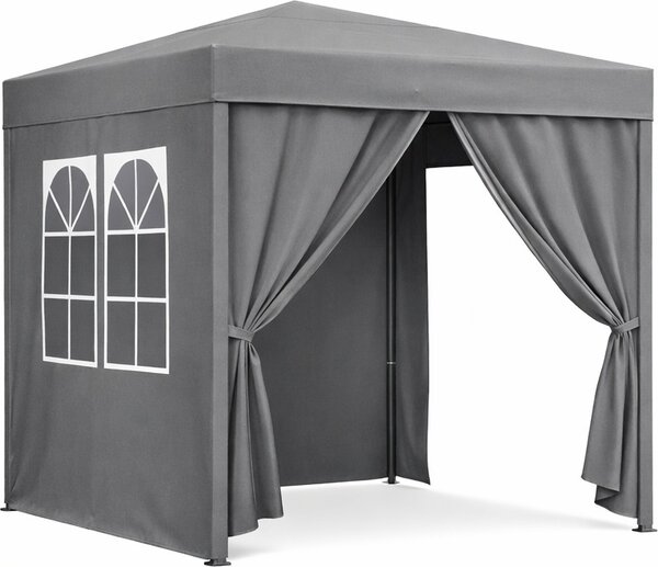 VivaGarden Gazebo da Giardino 2x2 mt Pieghevole in Metallo/Tessuto Tende Laterali con Finestre colore Grigio