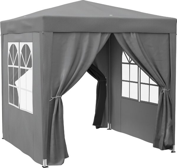 VivaGarden Gazebo da Giardino 2x2 mt Pieghevole in Metallo/Tessuto Tende Laterali con Finestre colore Grigio