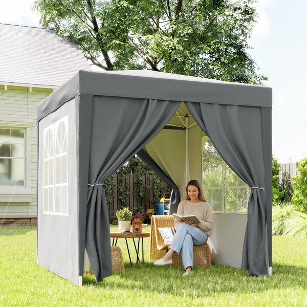 VivaGarden Gazebo da Giardino 2x2 mt Pieghevole in Metallo/Tessuto Tende Laterali con Finestre colore Grigio